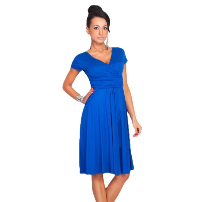 Deep V-neck Slim-fit Pleated Short-sleeved Dress Nihaostyles Wholesale Clothes NSLIH89542