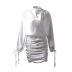 Long-Sleeved Pleated Drawstring Dress NSLIH89557