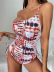 Single-Shoulder Irregular Print Slim Backless One-Piece Swimsuit NSDYS89823