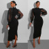 Net Yarn Split Long Sleeve Dress NSXHX89904