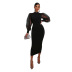 Net Yarn Split Long Sleeve Dress NSXHX89904