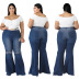 Holes Stretch Slim Plus Size Flared Jeans NSSF89989