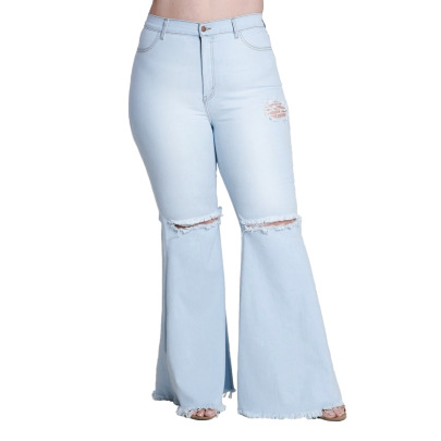 Holes Stretch Slim Plus Size Flared Jeans Nihaostyles Wholesale Clothes NSSF89989