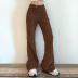 Pantalones anchos drapeados sueltos de pana de cintura alta de color liso NSKAJ90018