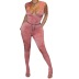 Watermelon Pink Sleeveless Deep V Raised Print Jumpsuit NSKAJ90022