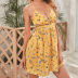 autumn and winter yellow deep V floral printed chiffon suspender dress nihaostyles wholesale clothing NSLIH90056