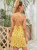 autumn and winter yellow deep V floral printed chiffon suspender dress nihaostyles wholesale clothing NSLIH90056