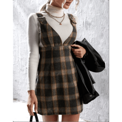 High-waist Plaid Slip Dress Nihaostyles Clothing Wholesale NSGXY98689
