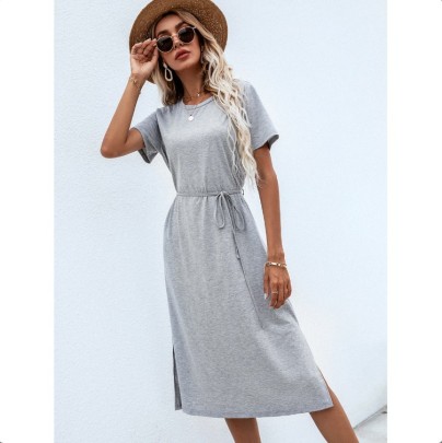 Solid Color Short Sleeves Loose Dress Nihaostyles Clothing Wholesale NSGXY98698