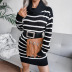 High Neck Striped Knitted Sweater Dress Without Belt NSBJ98876