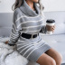 High Neck Striped Knitted Sweater Dress Without Belt NSBJ98876
