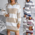 Stripes Casual Loose Sweater Dress Without Belt NSBJ98880