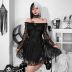 Lace Ruffled Long-Sleeved Diablo Style Dress NSGYB98922