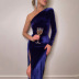 Oblique Shoulder Unilateral Long-Sleeved Slit Dress NSHTL99054