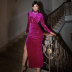 Sexy Purple High-Collar Chest-Wrapped Hollow Slit Dress NSHTL99057