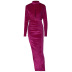 Sexy Purple High-Collar Chest-Wrapped Hollow Slit Dress NSHTL99057