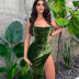 Sexy Green Slim Backless Lace-Up High Slit Dress NSHTL99058