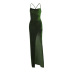 Sexy Green Slim Backless Lace-Up High Slit Dress NSHTL99058