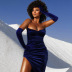 Blue Sexy Tube Top Long-Sleeved Slit Dress NSHTL99064