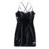 Black Sexy Bright Leather Wrapped Chest Slit Sling Dress NSGYB99074