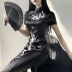 Retro Dark Style Dragon Embroidered Slit Cheongsam Dress NSGYB99081