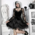 Dark Style Sexy Lace Stitching Horn Long-Sleeved Ruffled Dress NSGYB99082