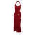 Red Sexy Low-Cut Halterneck Butterfly Embroidery Slit Dress NSGYB99083