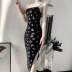 sexy dark style butterfly print slit cheongsam sling dress nihaostyles wholesale clothing NSGYB99088