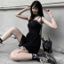 Gothic dark style lace stitching lace-up suspender dress nihaostyles wholesale clothing NSGYB99101