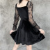 Dark Style Square Neck Lace Stitching Long-Sleeved Lace-Up Dress NSGYB99115