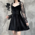 Dark Style Square Neck Lace Stitching Long-Sleeved Lace-Up Dress NSGYB99115
