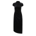 Retro Dark Style Hollow Receiving Waist Short-Sleeved Slit Cheongsam Dress NSGYB99119
