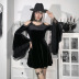 Dark Style Lace Stitching Flared Long-Sleeved Off-Shoulder Suspenders Dress NSGYB99124