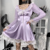 Long-Sleeved V-Neck Lace Stitching Receiving Waist Dress NSGYB99128