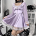 Long-Sleeved V-Neck Lace Stitching Receiving Waist Dress NSGYB99128