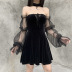 Sexy Dark Style See-Through Mesh Lace Long-Sleeved Tube Top Dress NSGYB99132