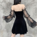 Sexy Dark Style See-Through Mesh Lace Long-Sleeved Tube Top Dress NSGYB99132