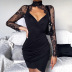 Diablo Style Lace Stitching Long-Sleeved V-Neck Dress NSGYB99146