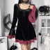 Diablo Style Velvet Color Matching Lace Flared Sleeve Dress NSGYB99151