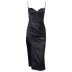 Low Cut Solid Color Slit Slip Dress NSAFS102475