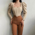 Square Collar Long-Sleeved Puff Sleeve Cropped Top NSAFS102505