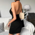 Solid Color Waist Slim Long Backless Dress NSAFS102525