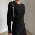 Solid Color Round Collar Waist Knot Dress NSAFS102551