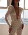 V-neck sprinkling gold long-sleeved mesh see-through jumpsuit nihaostyles wholesale clothes NSGRM102615