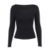 Hollow Long-Sleeved Solid Color Stretch T-Shirt NSAFS102734