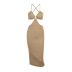 Solid Color V-Neck Cross-Cut Slip Dress NSAFS102760