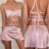 Sexy Bright Pink Backless Bandage Vest & Skirt Set NSFR102904