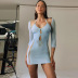 Sexy Blue Perspective Hollow Halterneck Tight Dress NSFR102907
