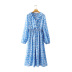 Blue Ruffled V-Neck Floral Dress NSXFL102932