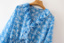 Blue Ruffled V-Neck Floral Dress NSXFL102932